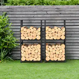 Oumilen - Black Metal Firewood Rack, 2-Tier Heavy Duty Log Holder for Indoor and Outdoor Fireplace Storage - Black