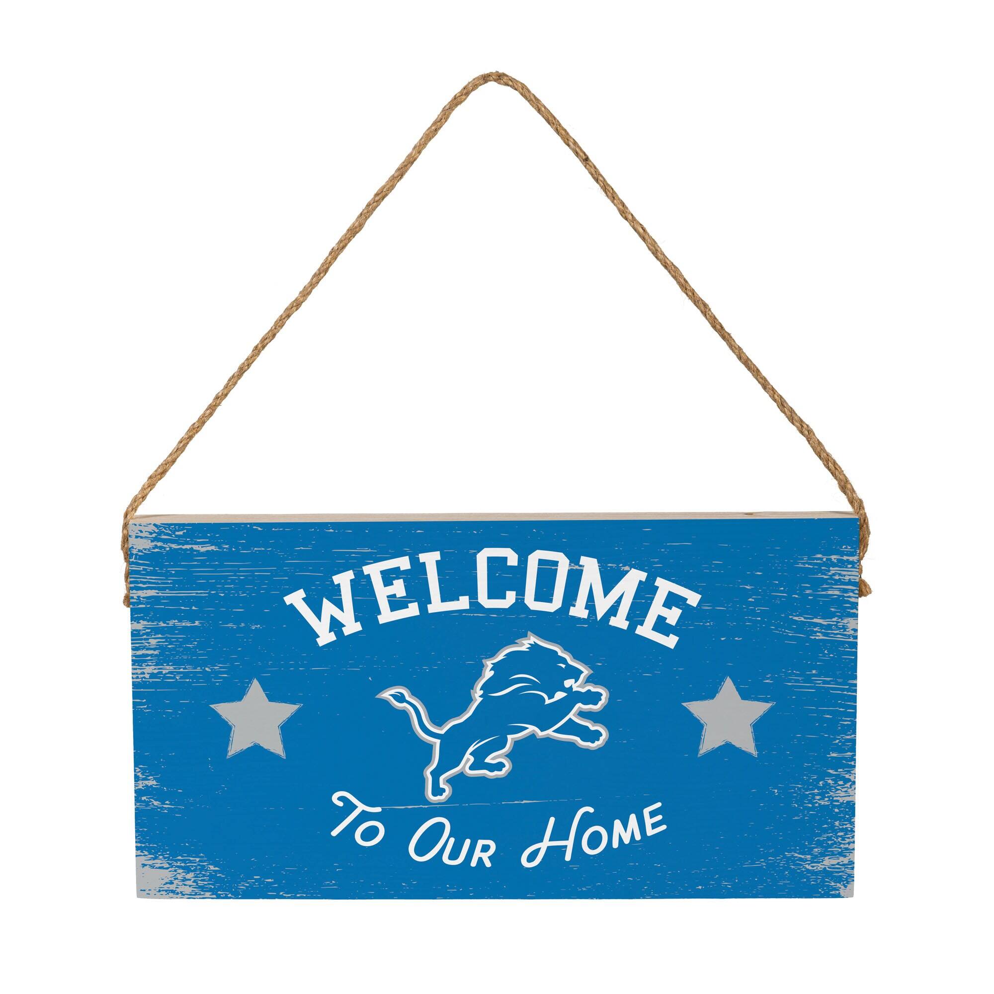 Detroit Lions 6" x 11" Welcome Home Wood Wall Sign with Rope Hanger