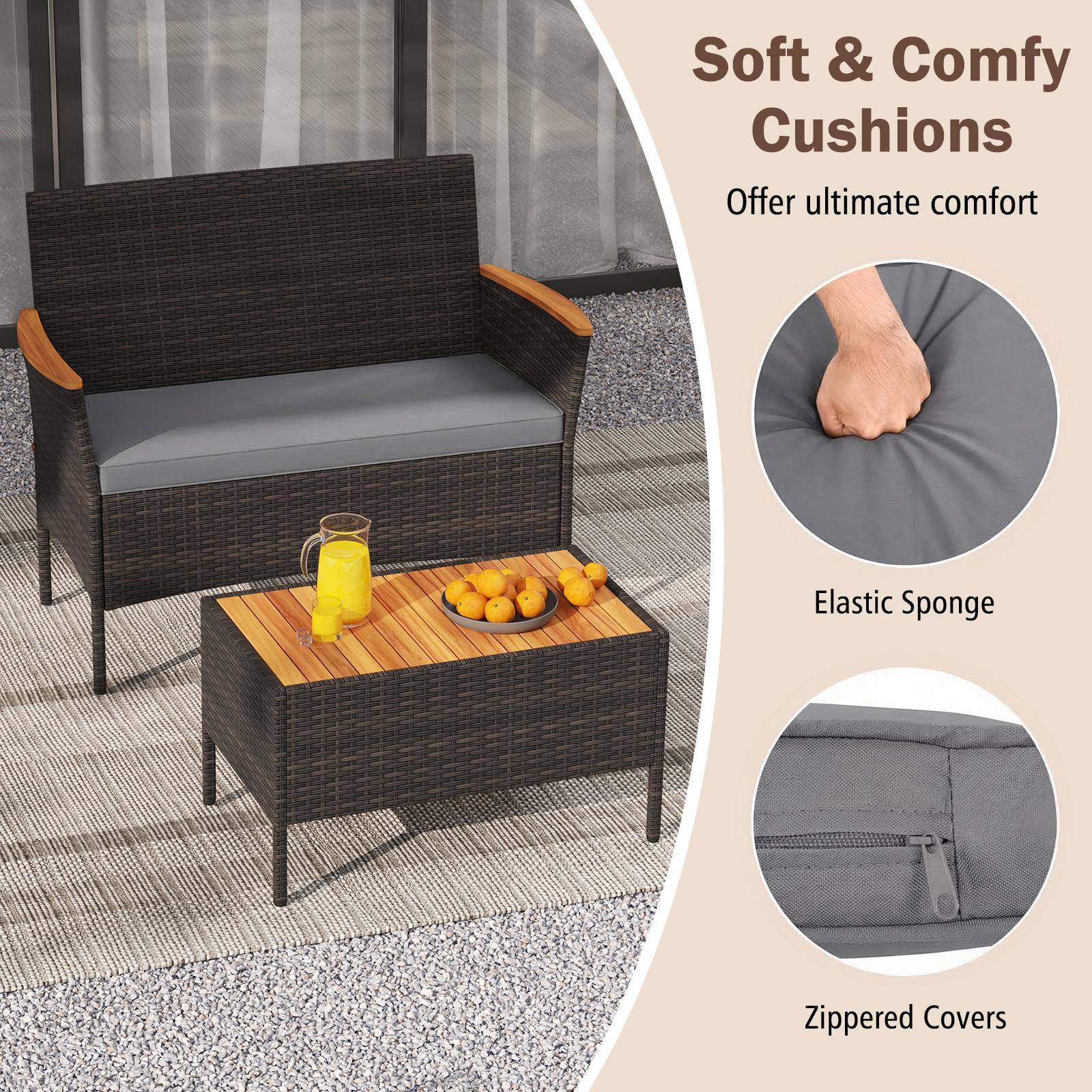 Soft & Comfy Cushions  
Offer ultimate comfort  

Elastic Sponge  
Zippered Covers