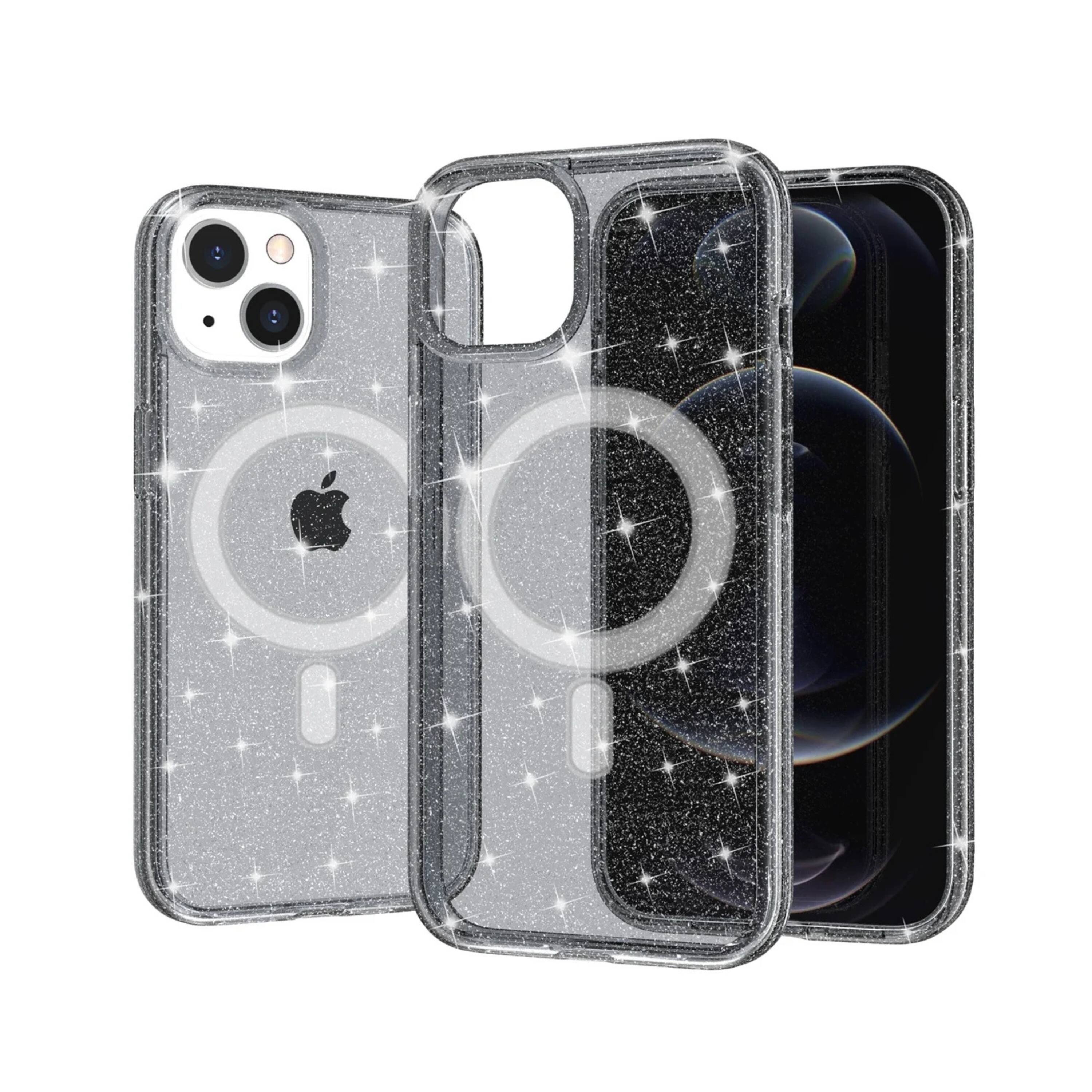 Front. Kitcheniva - Glitter Translucent Phone Case With 2 Tempered Glass For iPhone 15 Smoke - Smoke.