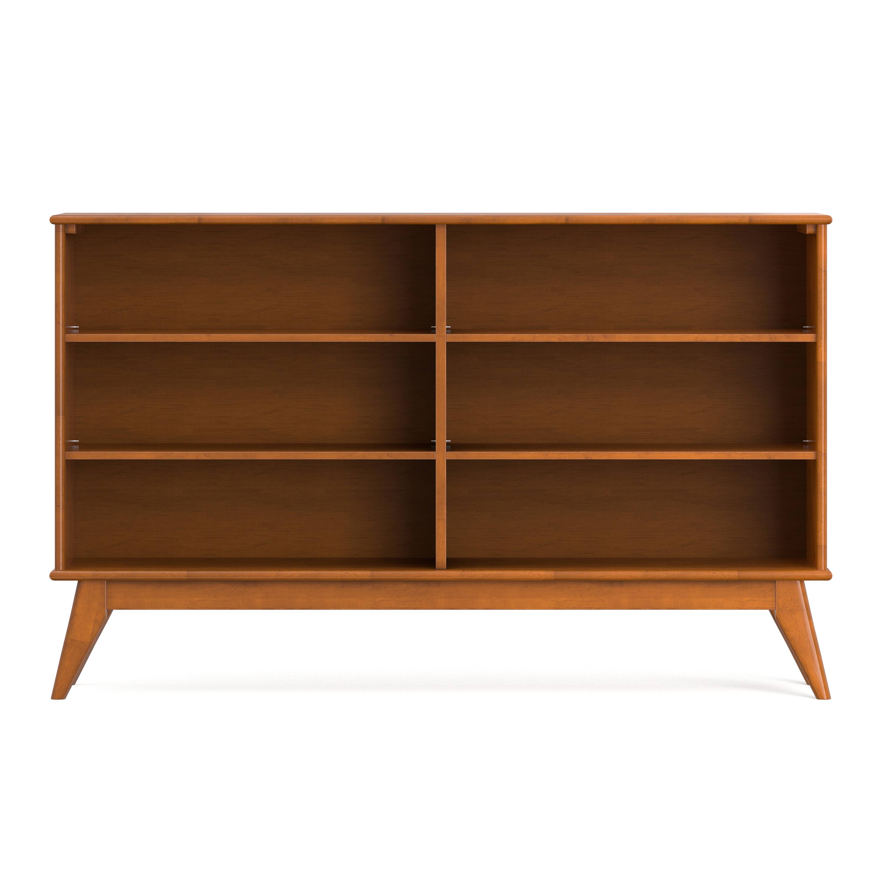 Left. Simpli Home - Simpli Home Draper 64 inch Wide Solid Wood Mid Century 6 Shelf Bookcase in Teak Brown - Teak Brown.