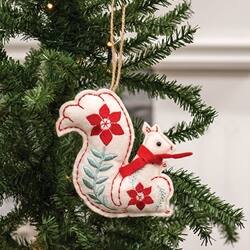 Angle. BreeBe - Yuletide Folklore Stuffed Felt Squirrel Ornament - White, Red, Blue.