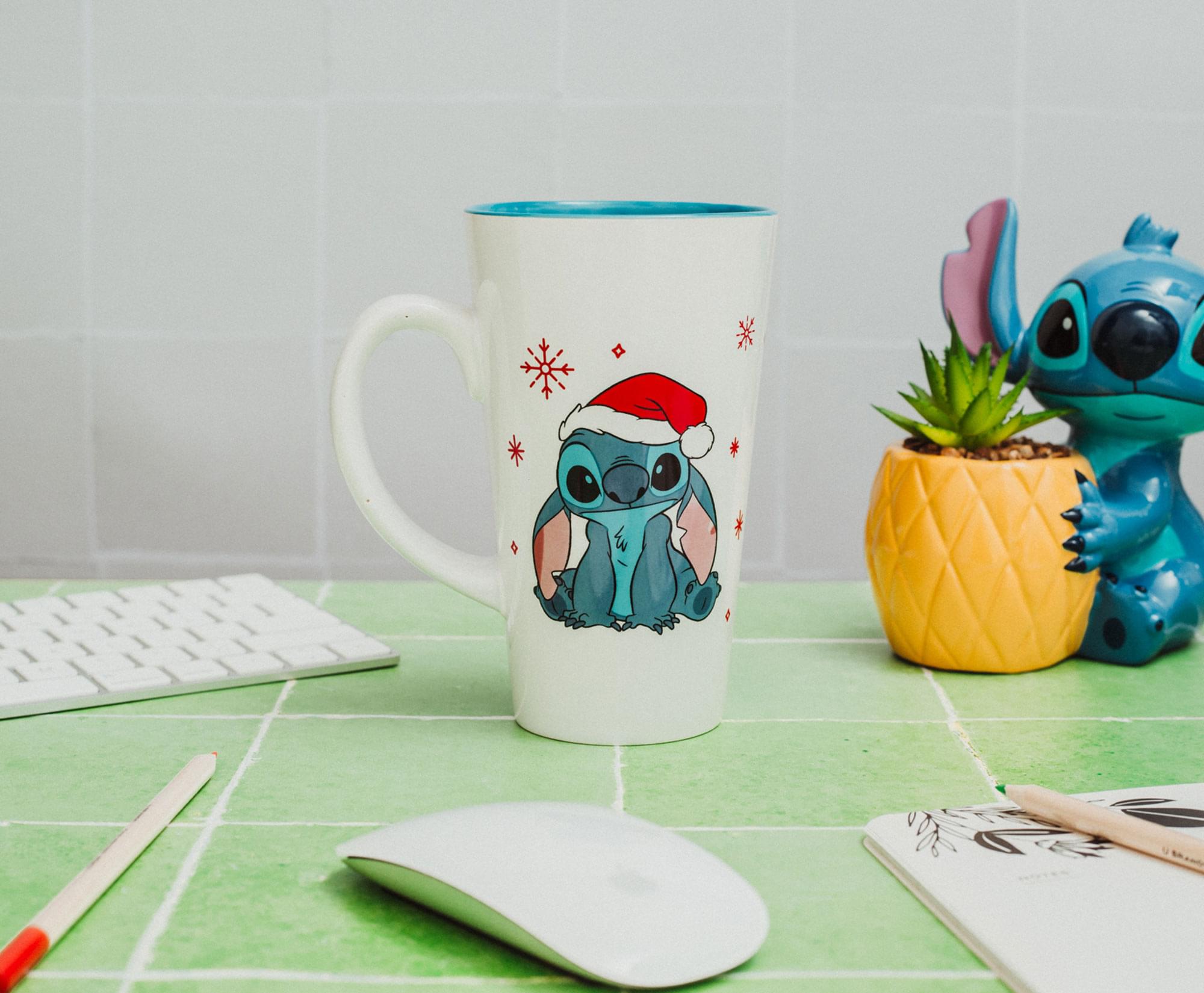Alt View 5. Disney - Disney Lilo & Stitch Santa Hat Ceramic Latte Mug | Holds 16 Ounces - Blue.