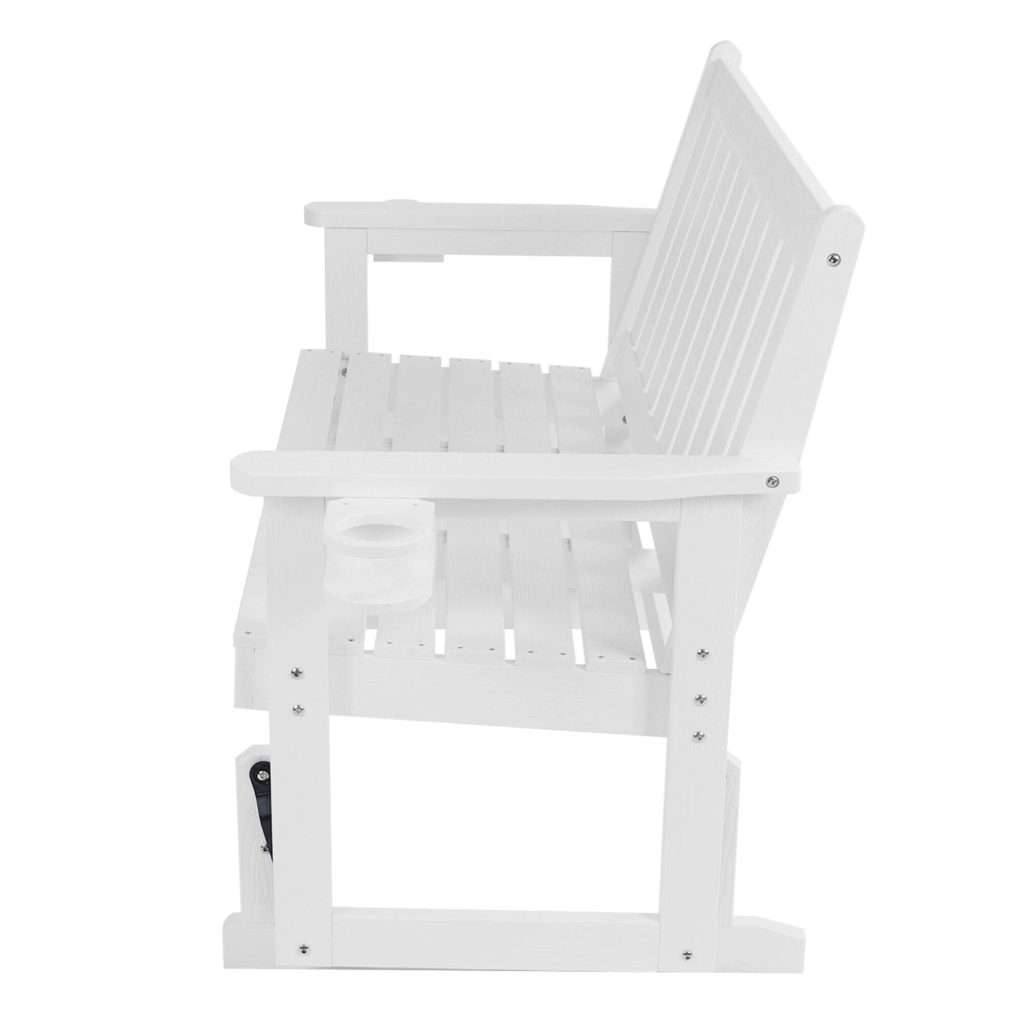 Left. Fortune Candy - Poly Lumber Patio Glider, HIPS Material Weather-Resistant Glider Bench for Outdoor Porch Garden - White.