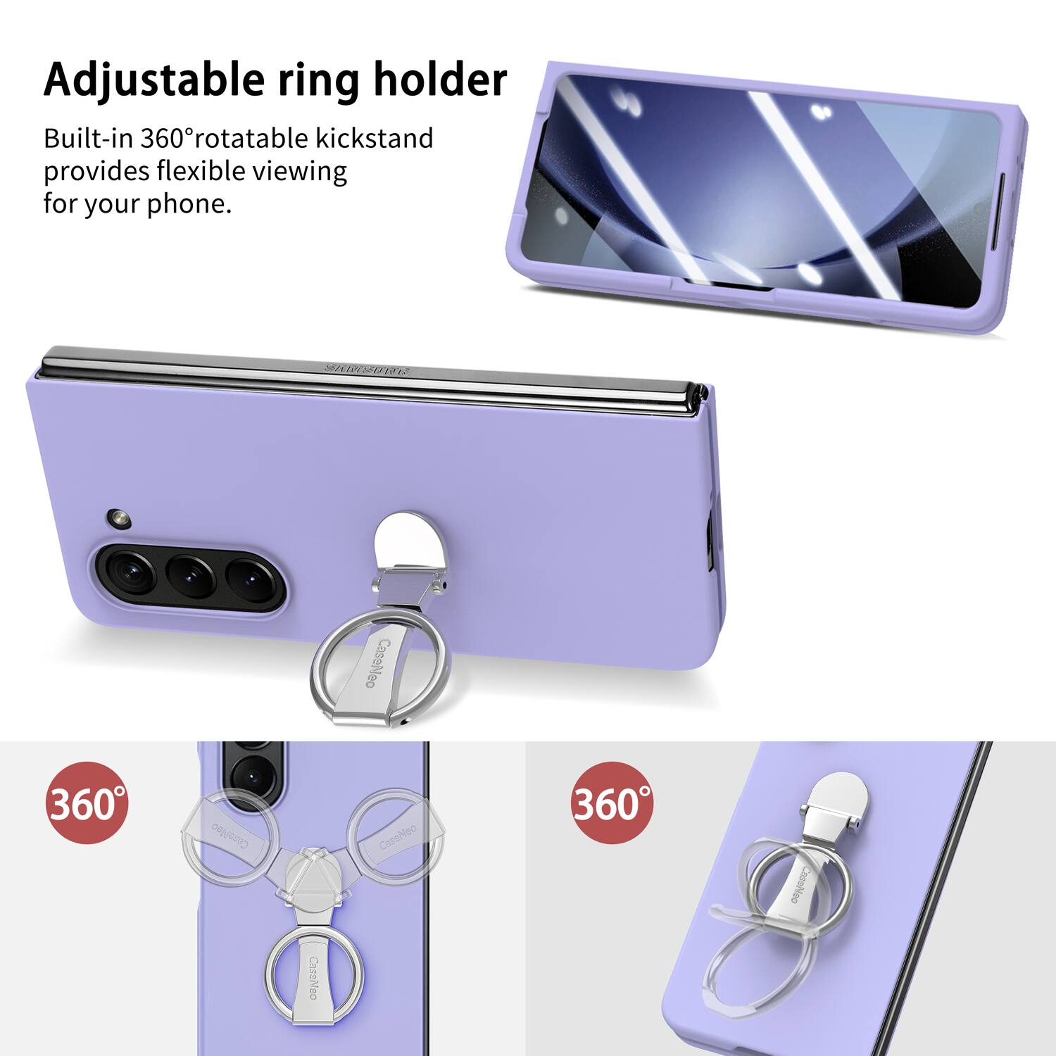 Adjustable ring holder  
Built-in 360° rotatable kickstand provides flexible viewing for your phone.  

ISRO CasoNeo 360