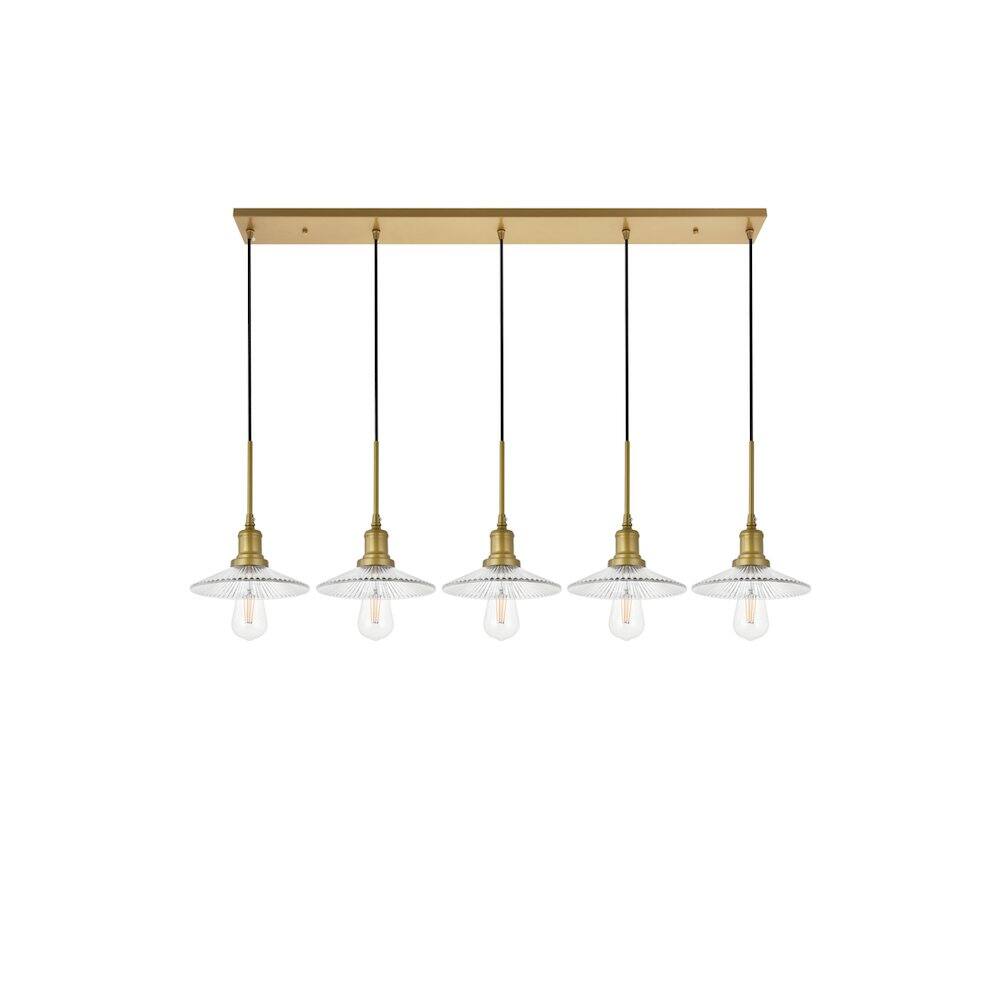 Alt View 7. Living District - Waltz 5 Light Brass Pendant - Brass And Clear.