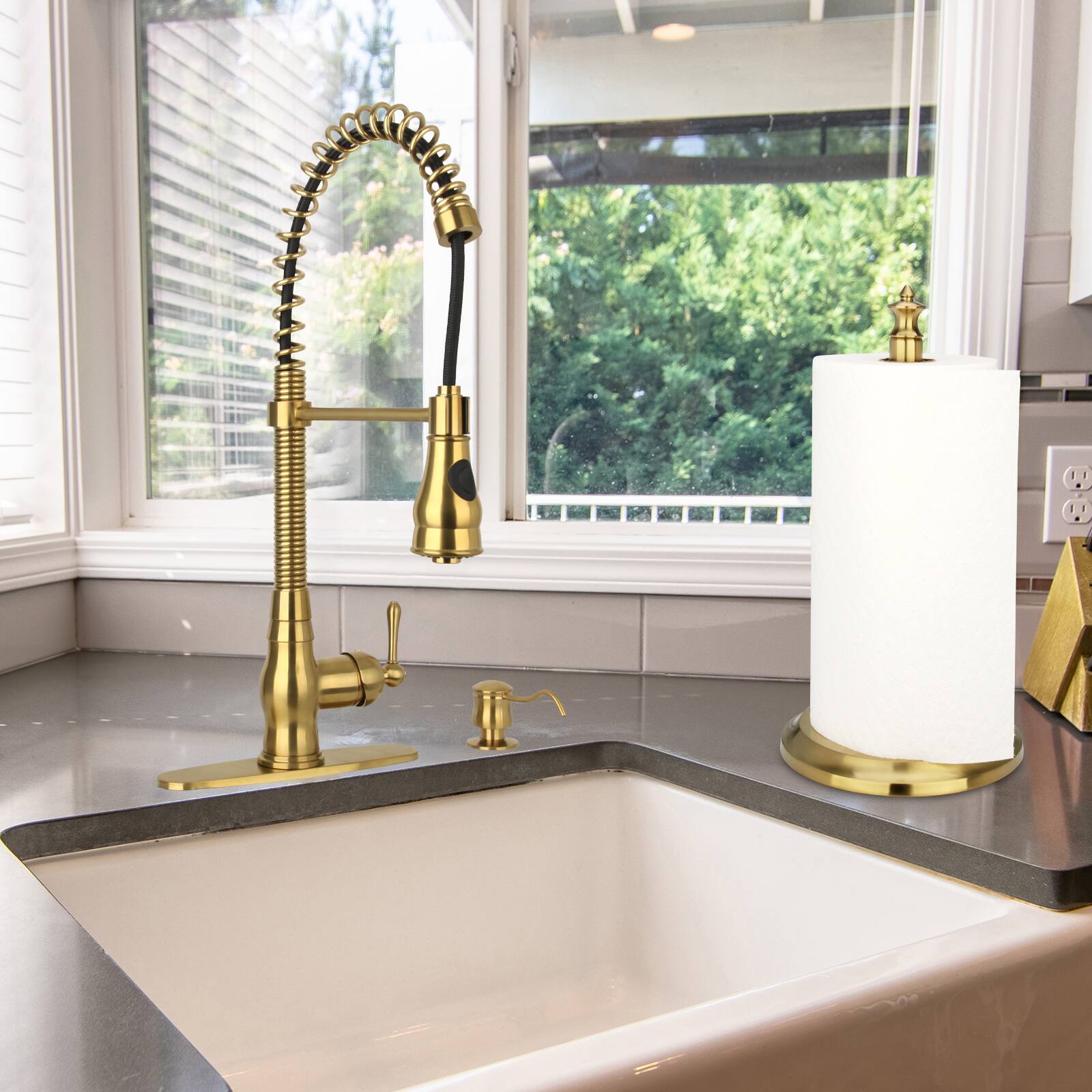 Alt View 7. Akicon - Akicon Paper Towel Holder Stand for Dining Room Table and Kitchen Countertop in Brushed Gold - Brushed Gold.