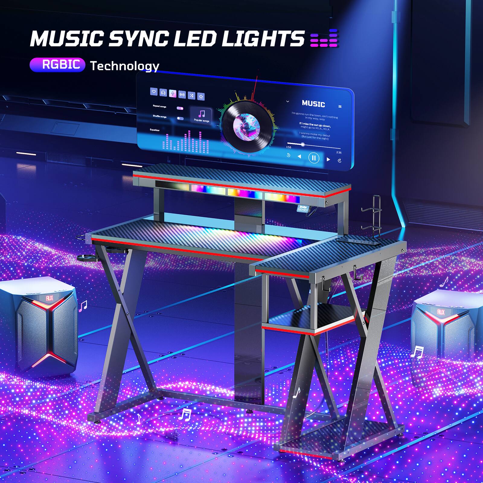 MUSIC SYNC LED LIGHTS RGBIC Technology 1 - - - - - d - I 3 D - - MUSIC - - - - - - i - ! - - . - - - i + - - .. - -- - - M - - - - - - he  im II X FLX