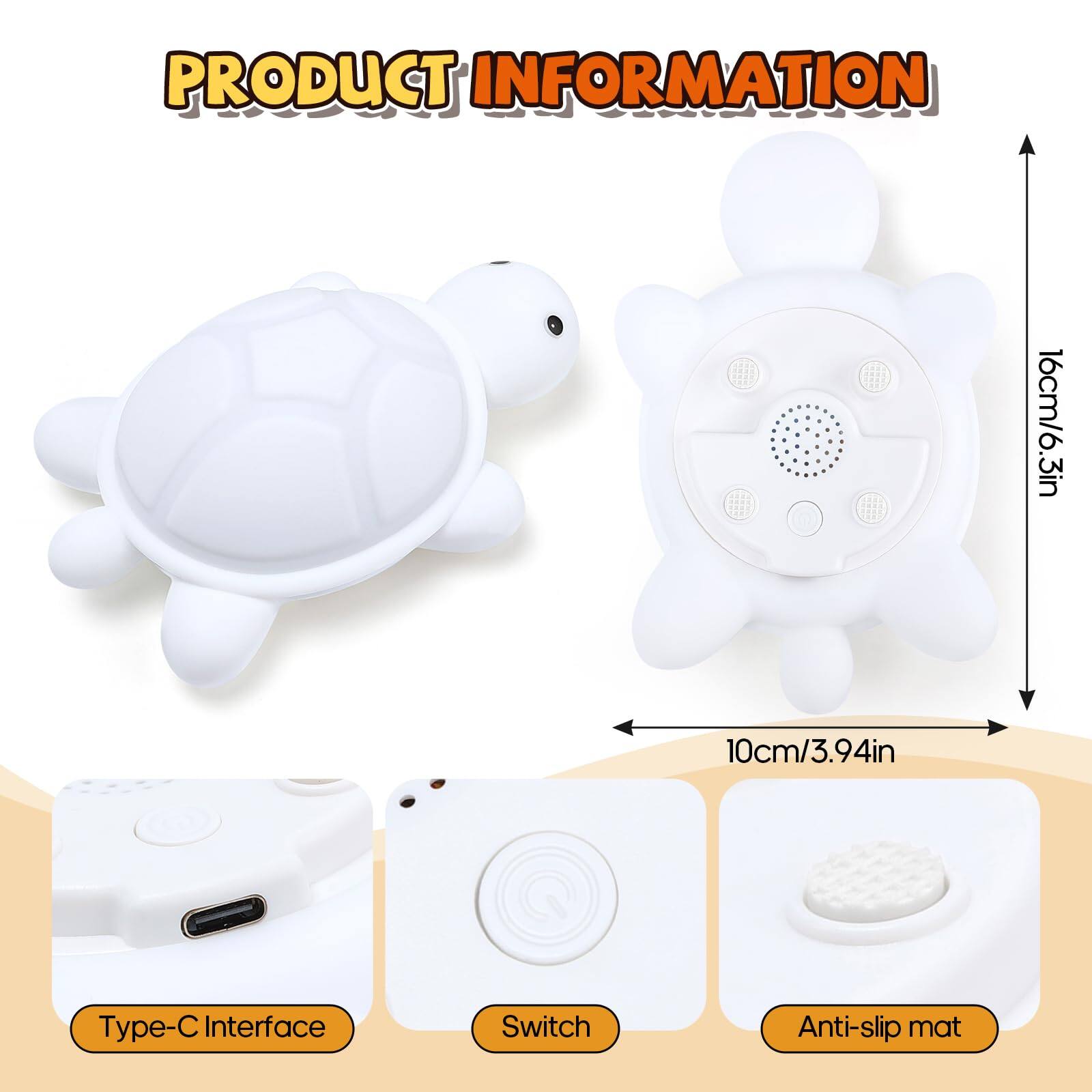 **PRODUCT INFORMATION**

- **Dimensions:**
  - Height: 16cm/6.3in
  - Width: 10cm/3.94in

- **Features:**
  - Type-C Interface
  - Switch
  - Anti-slip mat