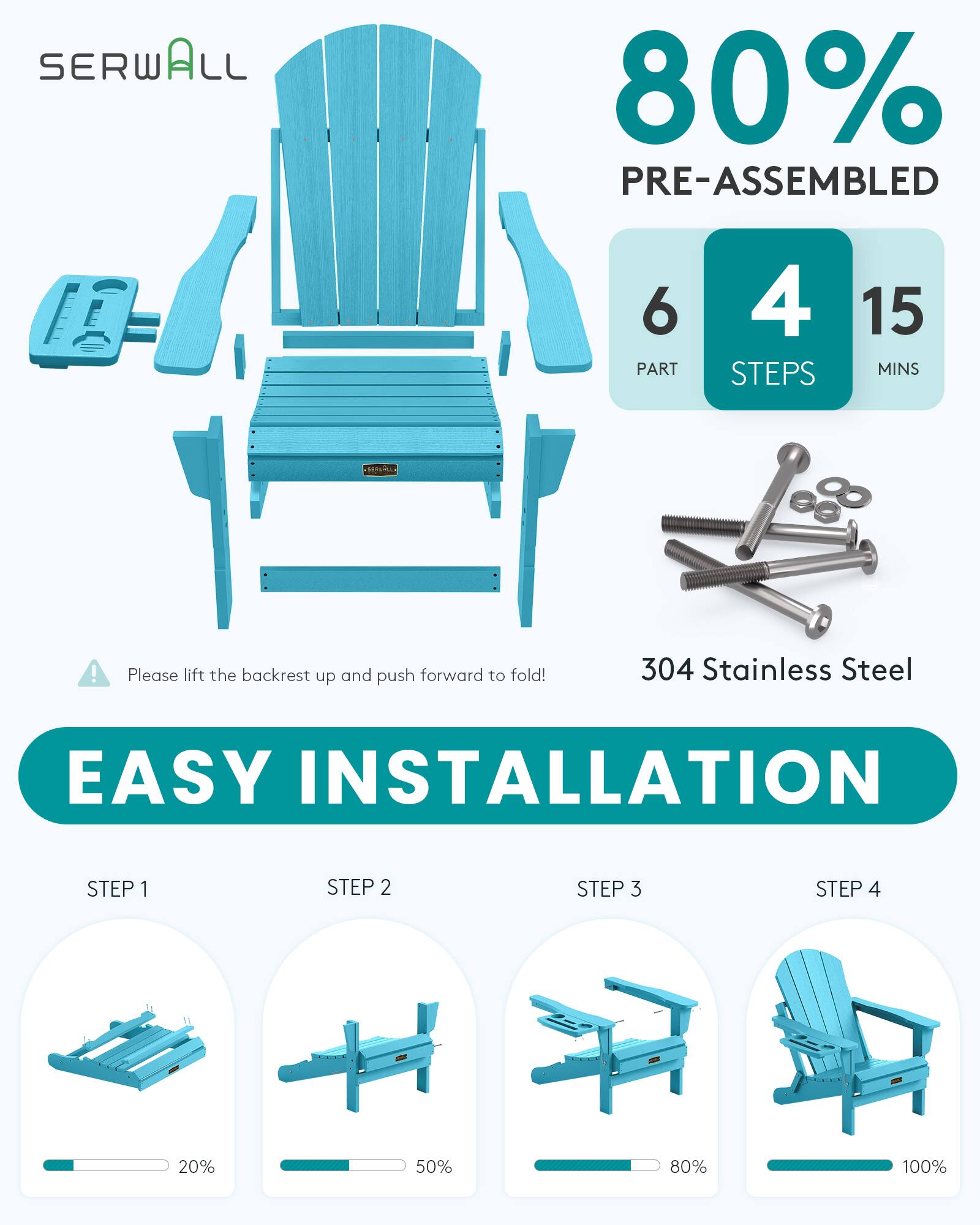 SERWALL Folding Adirondack Chair Set of 2 with 4 in 1 Cup Holder, All ...