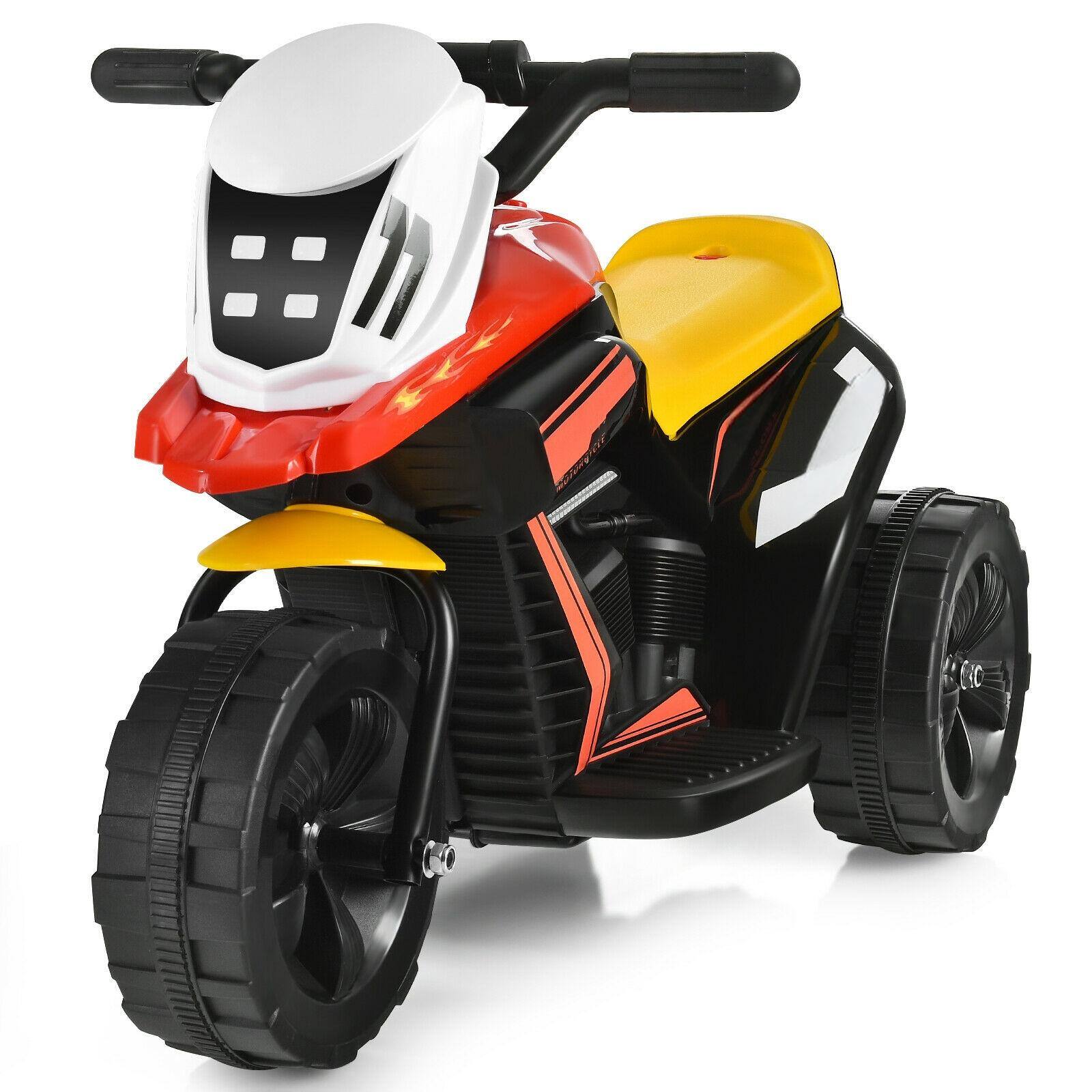 Front. HONGGE - Electric Toy Motorcycle for Kids with Music Horn and Rechargeable Battery - Yellow.