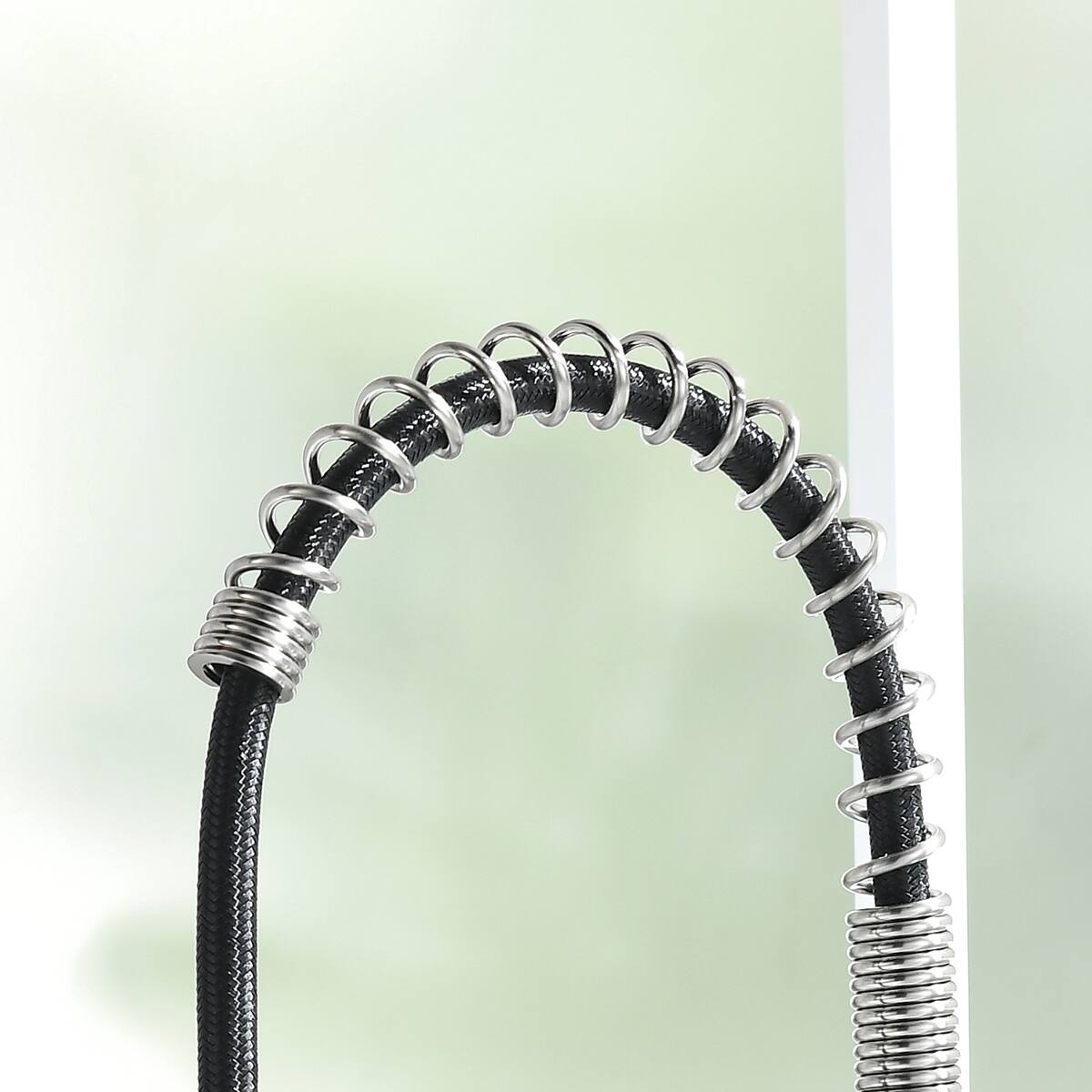 Angle. Ropilly - Ropilly Commercial Kitchen Faucet with Pull Down Sprayer, Black Nickel Single Handle Spring Kitchen Sink Faucet - Black and Silver.