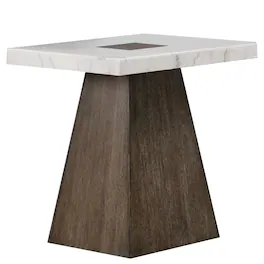 Manhattan Lane - Asten Side End Table, 22 Inch, Square White Marble Top - Dark Walnut Brown, White