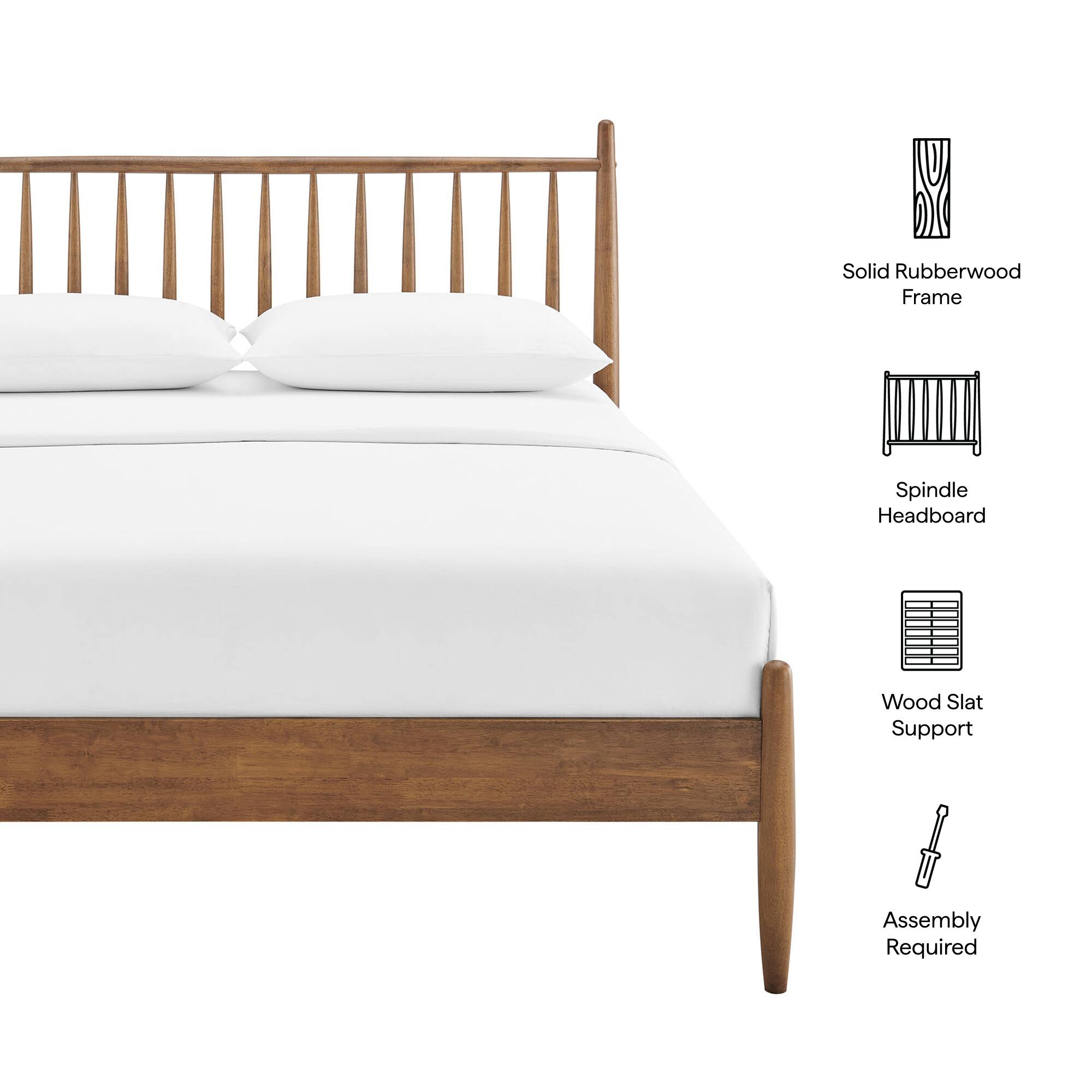 Solid Rubberwood Frame  
Spindle Headboard  
Wood Slat Support  
Assembly Required