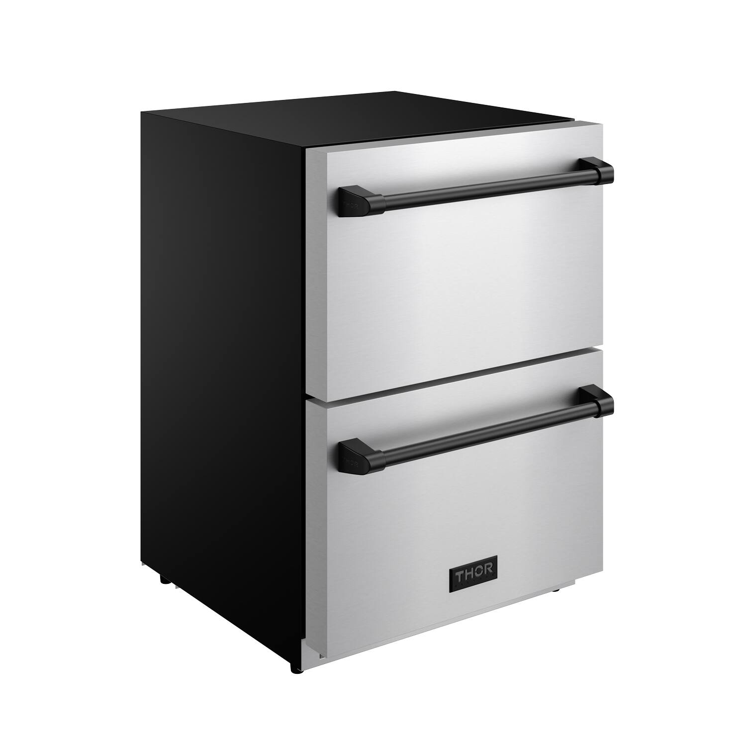 Left. Thor Kitchen - Gordon Ramsay Series by Thor Kitchen 24 Inch Indoor Outdoor Refrigerator Drawers with Black Hardware - Stainless Steel.