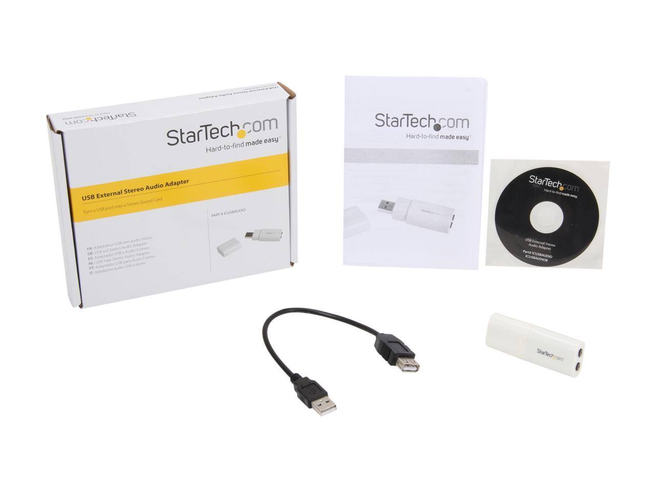 StarTech.com  
Hard-to-find made easy  

USB External Stereo Audio Adapter  
Turn a USB port into a Stereo Sound Card  

StarTech.com  
Hard-to-find made easy  

USB External Stereo Audio Adapter  
Part # USB3AUDIO  

StarTech.com  
Hard-to-find made easy  

USB External Stereo Audio Adapter  
Part # USB3AUDIO