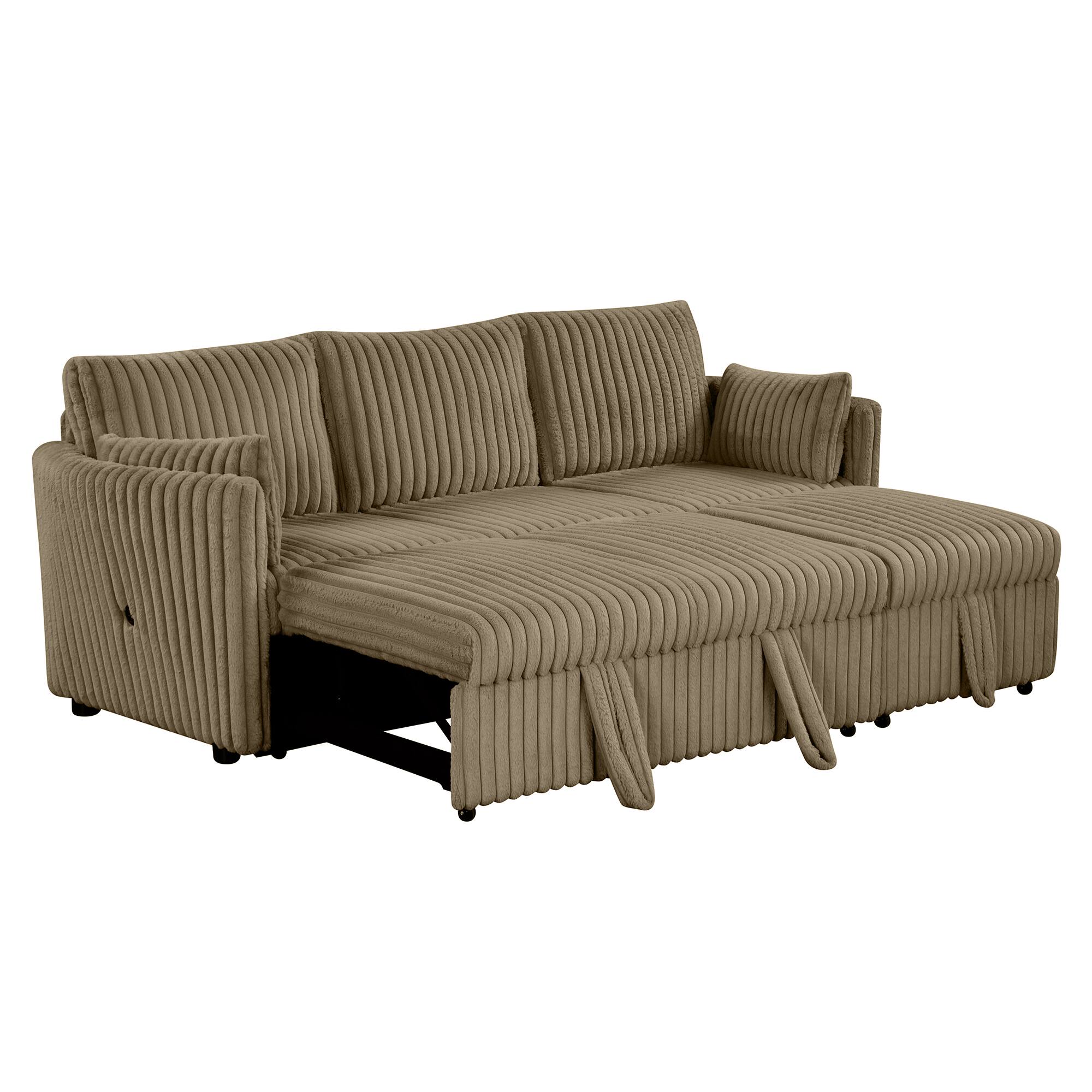 Alt View 4. Vaczon - Modern 3-Seater Sofa with USB Ports, Comfortable Sleeper Couch Includes 2 Pillows for Living Room Apartment - Dark khaki.