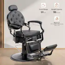 Winado - Heavy Duty Barber Chair with Aluminum Alloy Frame, Adjustable Headrest, Footrest 135° Recline for Barbershops Salon Spa - Black