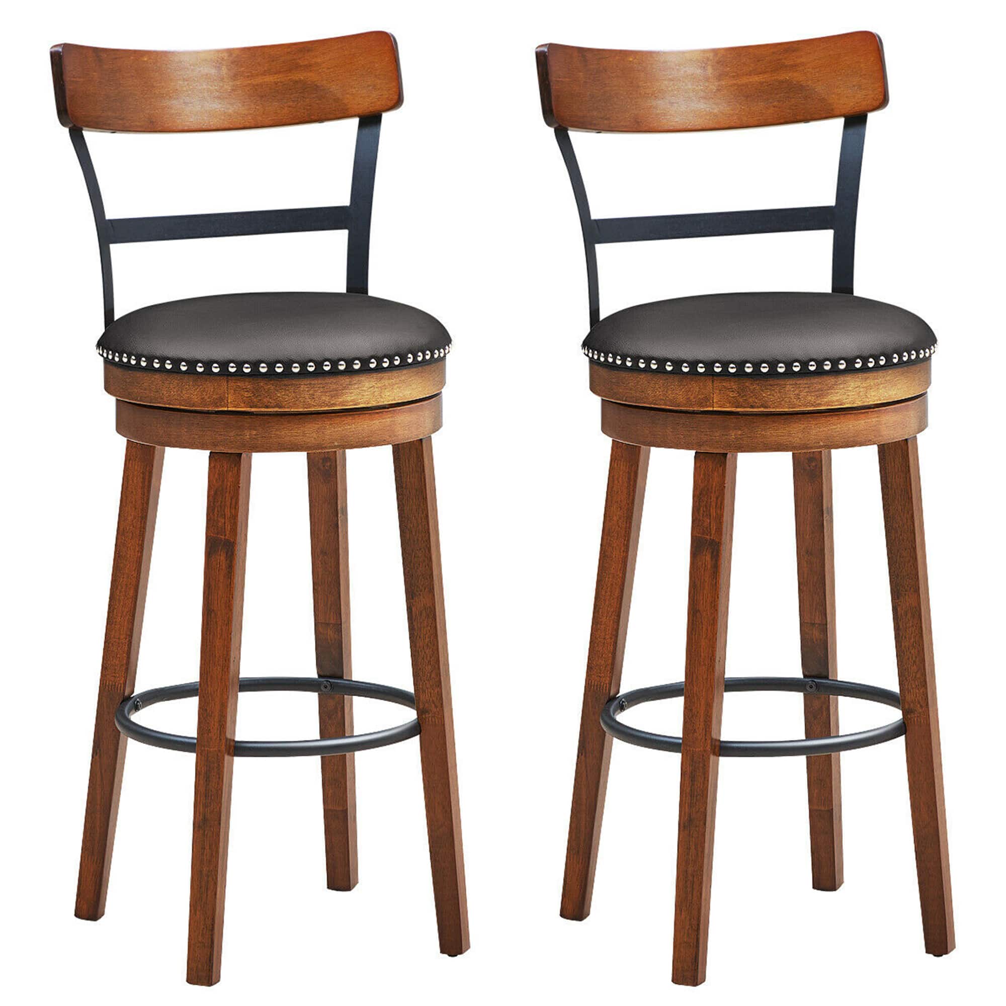 "Costway - Set of 2 BarStool 30.5"" Swivel Pub Height Dining Chair with Rubber Wood Legs - Brown" price history on PriceWatchPro