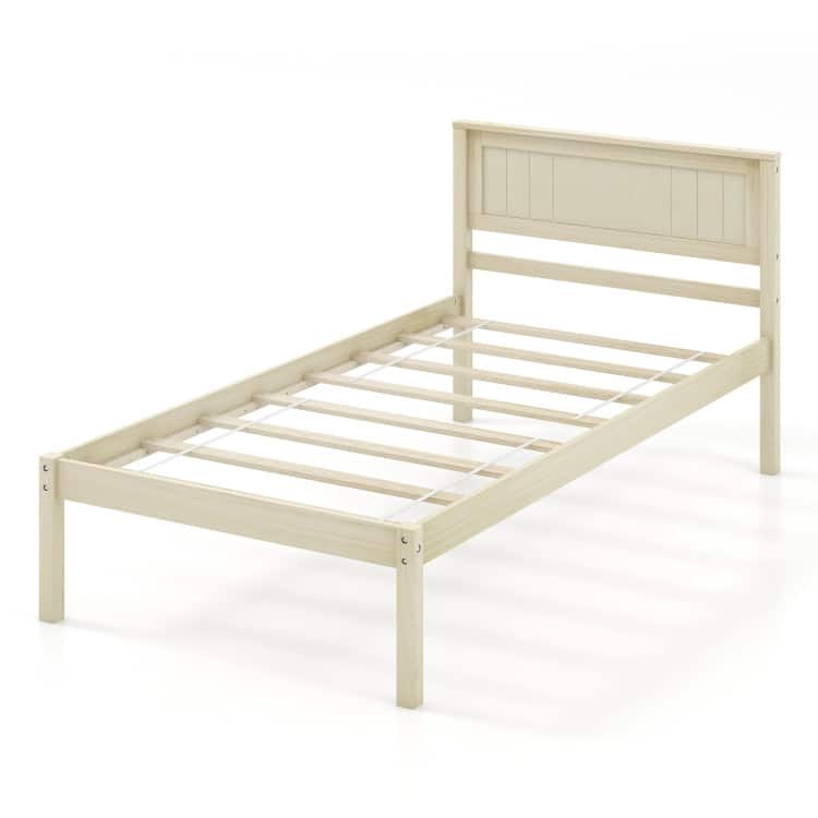 SlickBlue - Wood Platform Bed with Headboard and Sturdy Slat Support for Mattress - Natural
