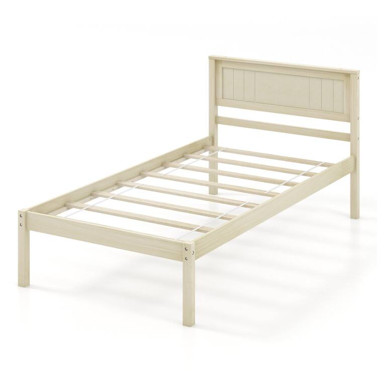 Front. SlickBlue - Wood Platform Bed with Headboard and Sturdy Slat Support for Mattress - Natural.
