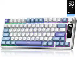 Womier - DK75 75% Wireless Gaming Membrane Keyboard, RGB Backlit Creamy Keyboard with Media Knob - Blue