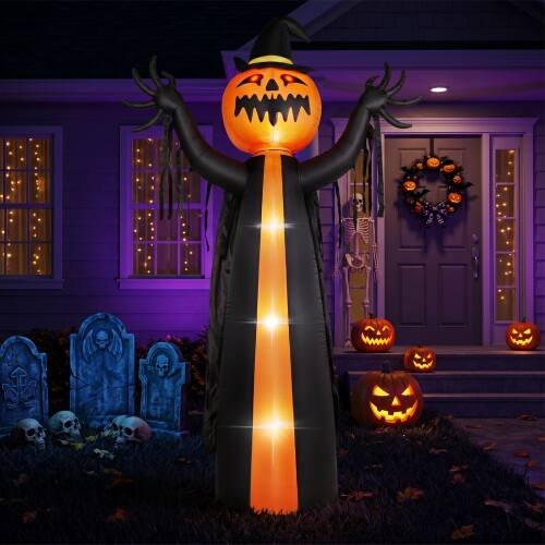 Alt View 10. Winado - 10FT Halloween Inflatable Pumpkin Man, Pumpkin Ghost with Lights, Rotating Head for Outdoor Holiday Party Decorations - Yellow & Black.