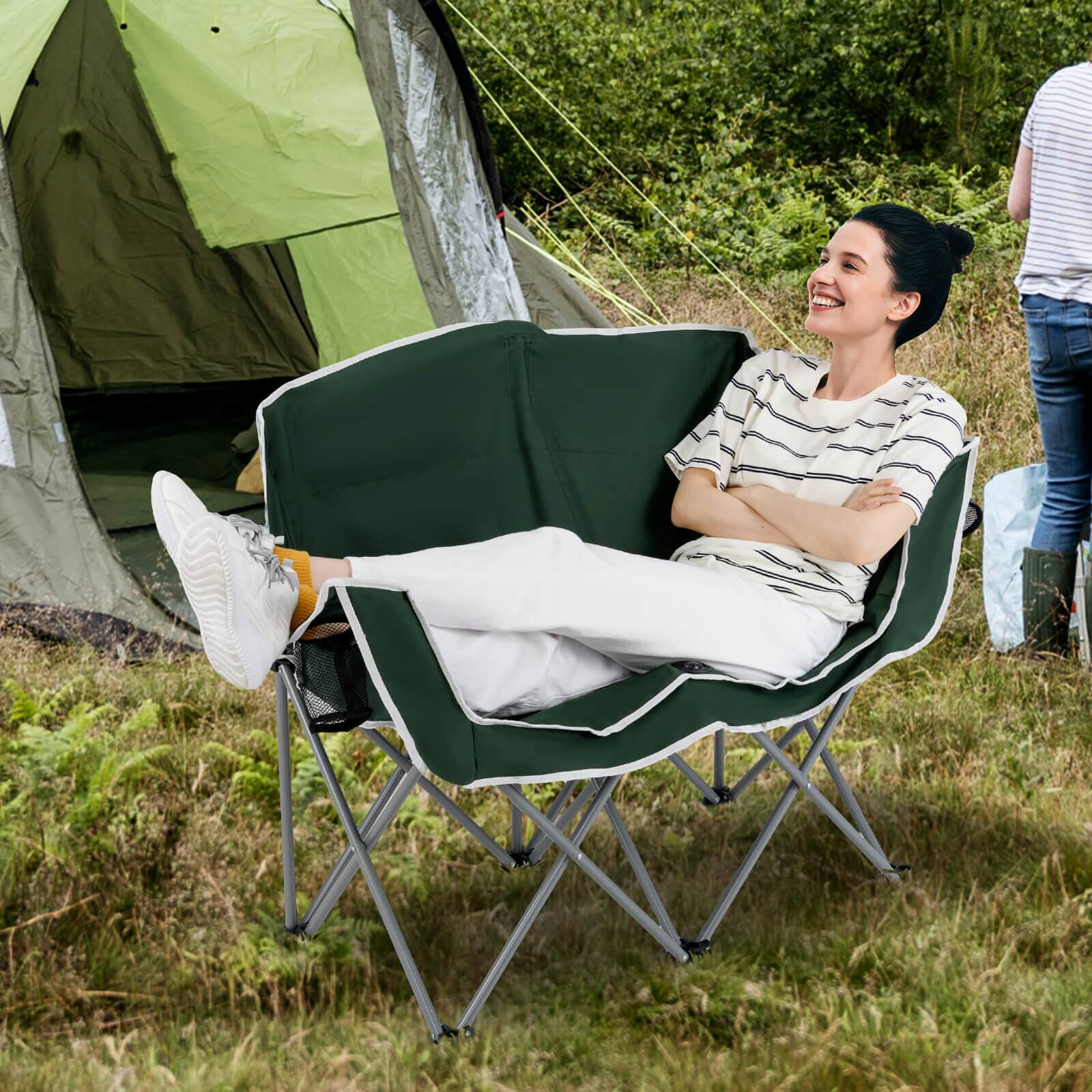 Alt View 3. Costway - Costway Double Duo Camping Chair with Armrests Cup Holders Carry Bag Heavy Duty Lawn Chair - Green.