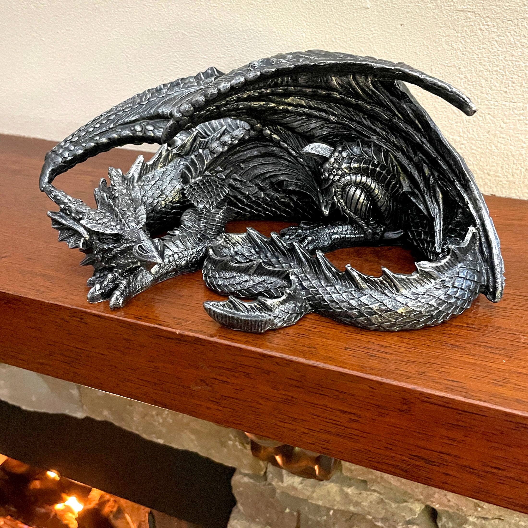 Alt View 4. Zeckos - Somasaurus Metallic Black Gothic Sleeping Dragon Statue 12 in. - Black.