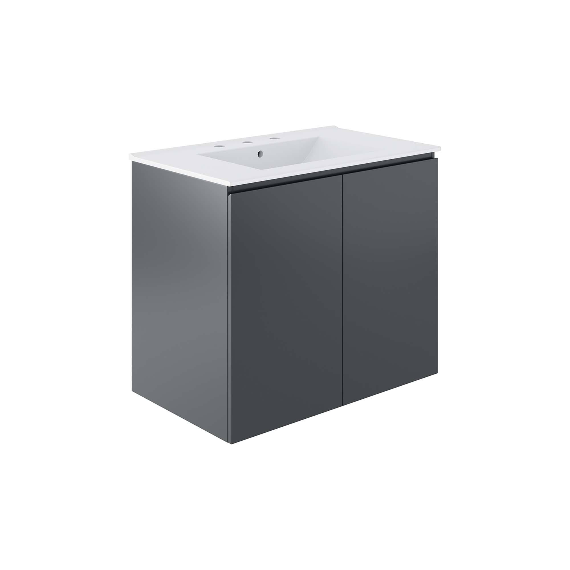Angle. Modway - Bryn Wall-Mount Bathroom Vanity Basin Included - Gray White.