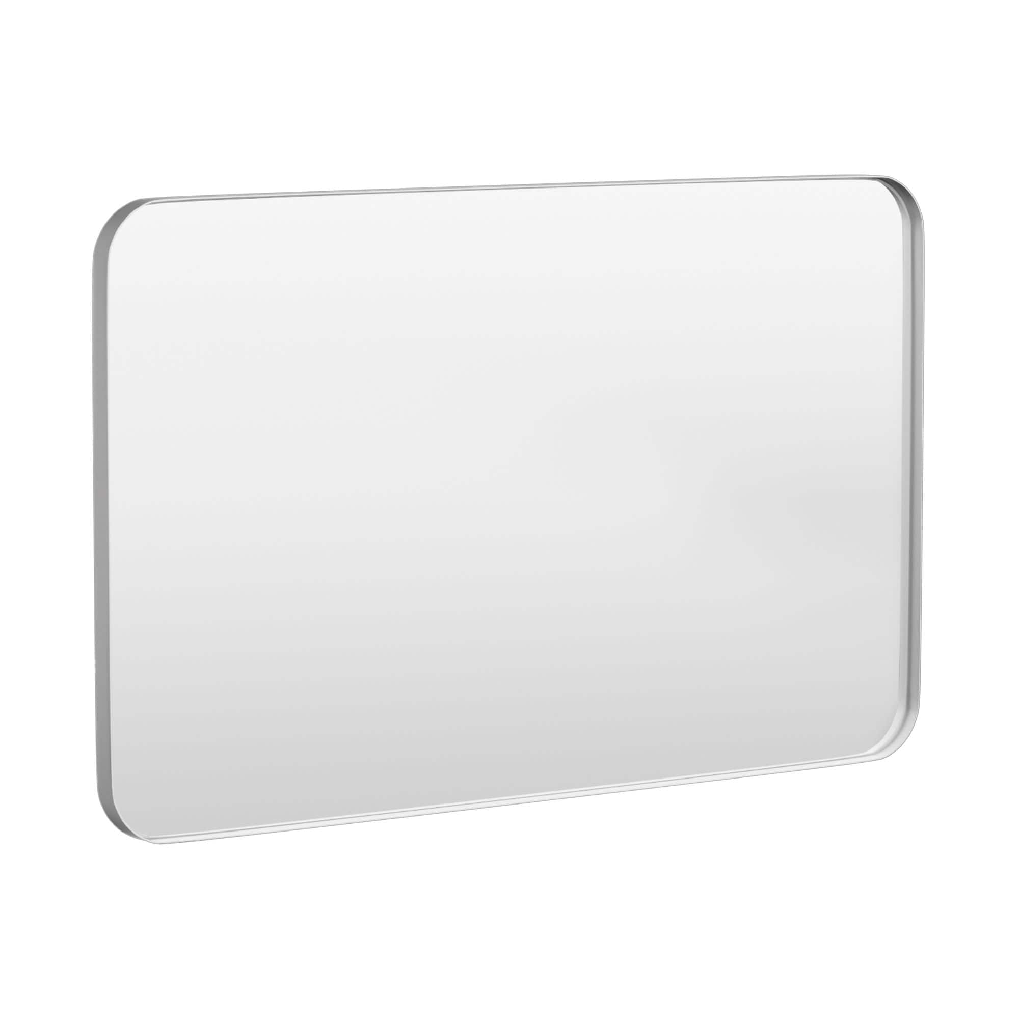 Angle. LOVMOR - Tempered Glass Rounded Rectangle Framed Wall-Mounted Bathroom Vanity Mirror - 48" x 30" - Silver.