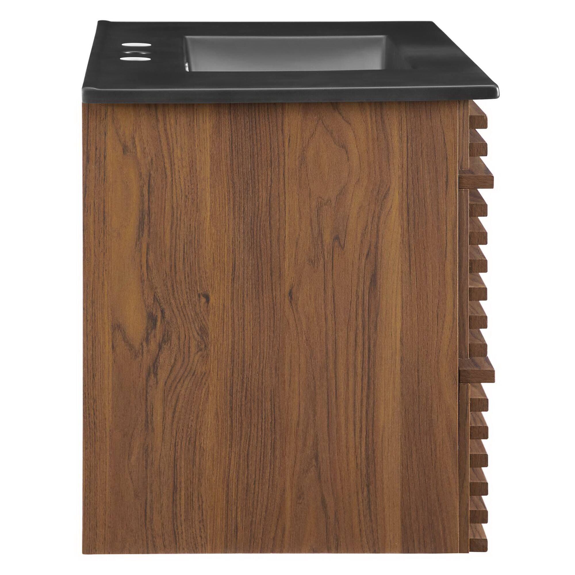 Back. Modway - Render Wall-Mount Bathroom Vanity with Black Basin Included - Walnut Black.