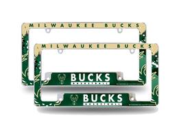Rico Industries - Milwaukee Bucks NBA (Set of 2) Chrome Metal License Plate Frames with Bold Full Frame Design - Multi