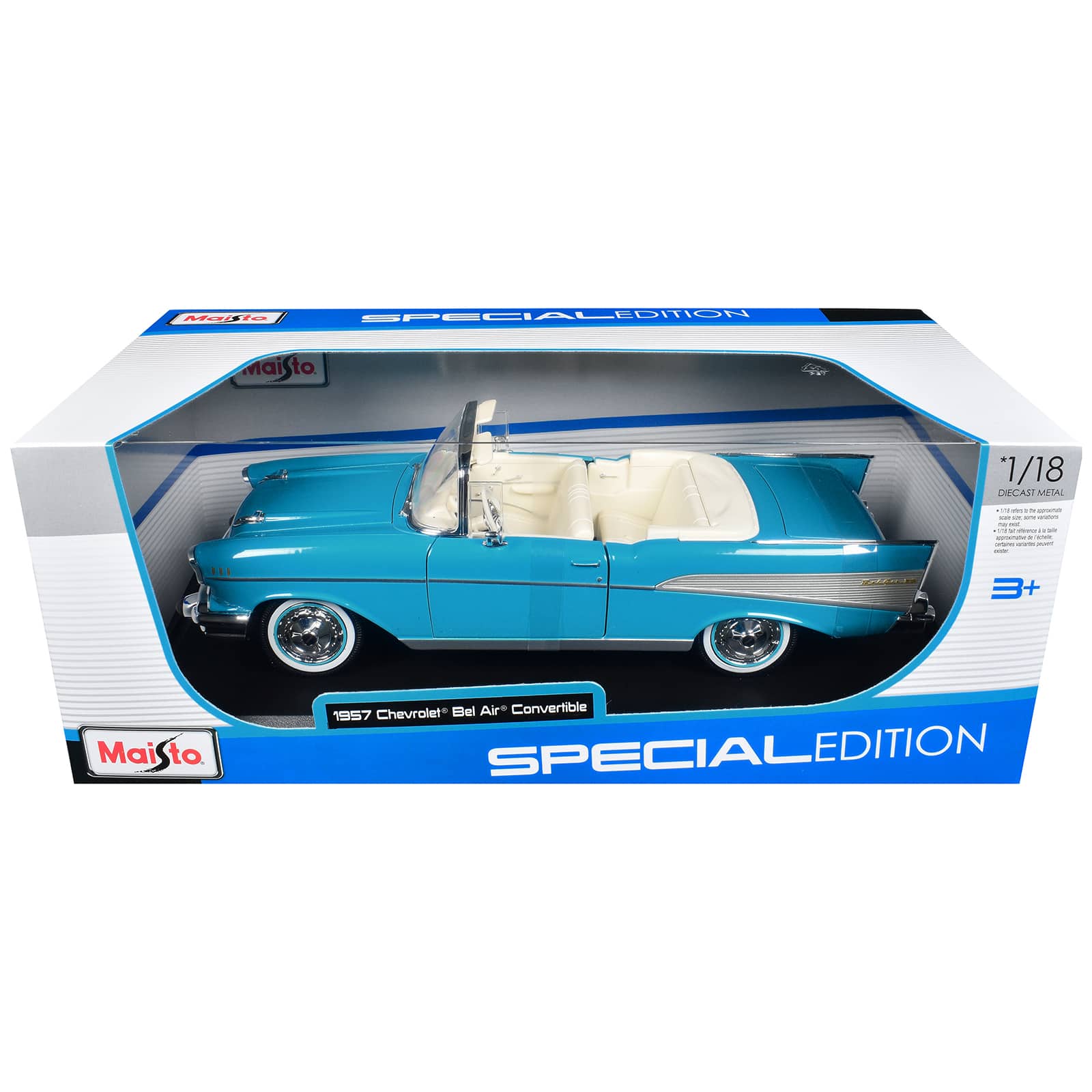 "1957 Chevrolet Bel Air Convertible Blue with White Interior ""Special Edition"" Series 1/18 Diecast Model Car by Maisto" price history on PriceWatchPro