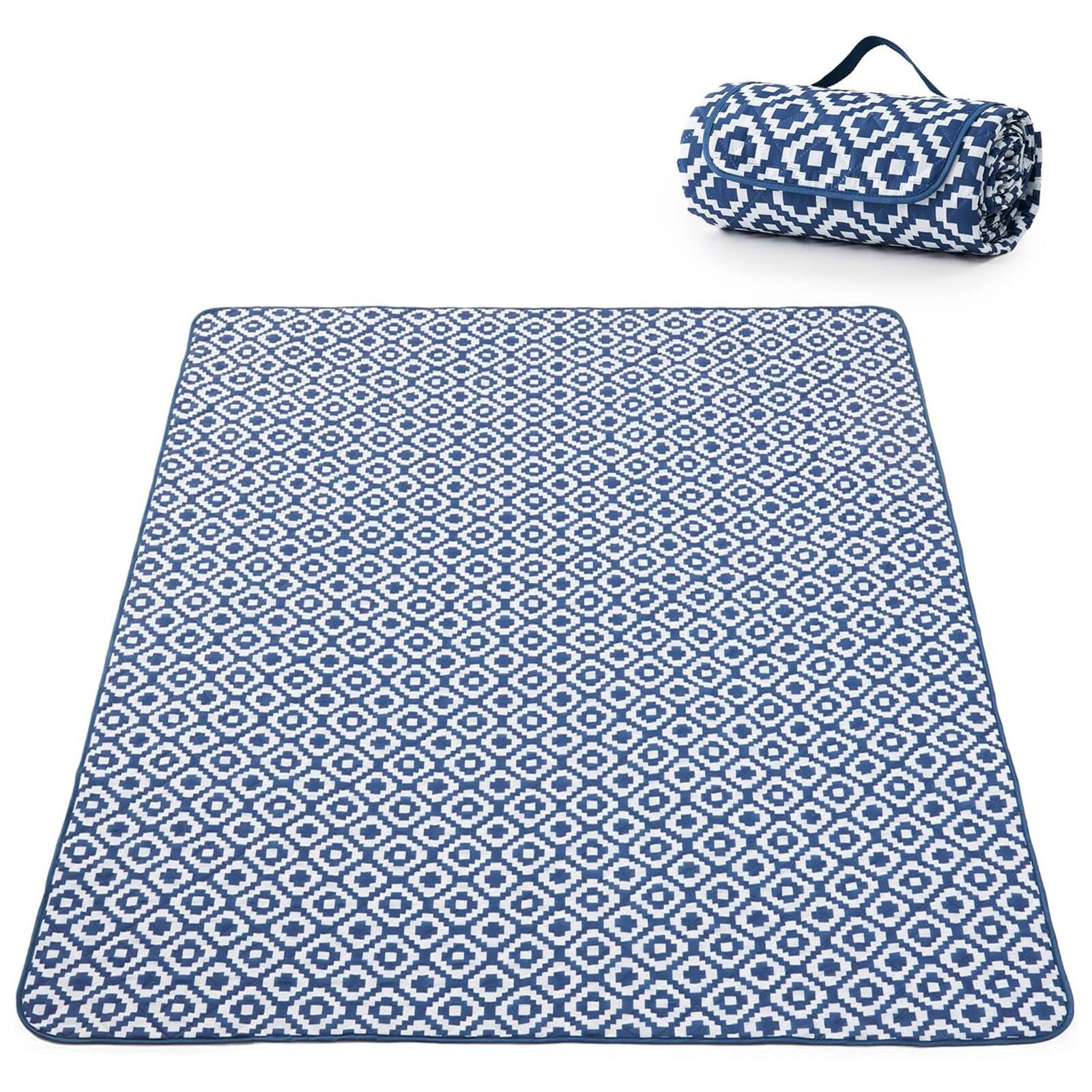 Left. Adivo - Waterproof Outdoor Picnic Blanket - Ultrasonic Bonded Polyester, Camo Print - 200*200CM - Blue Pixel.