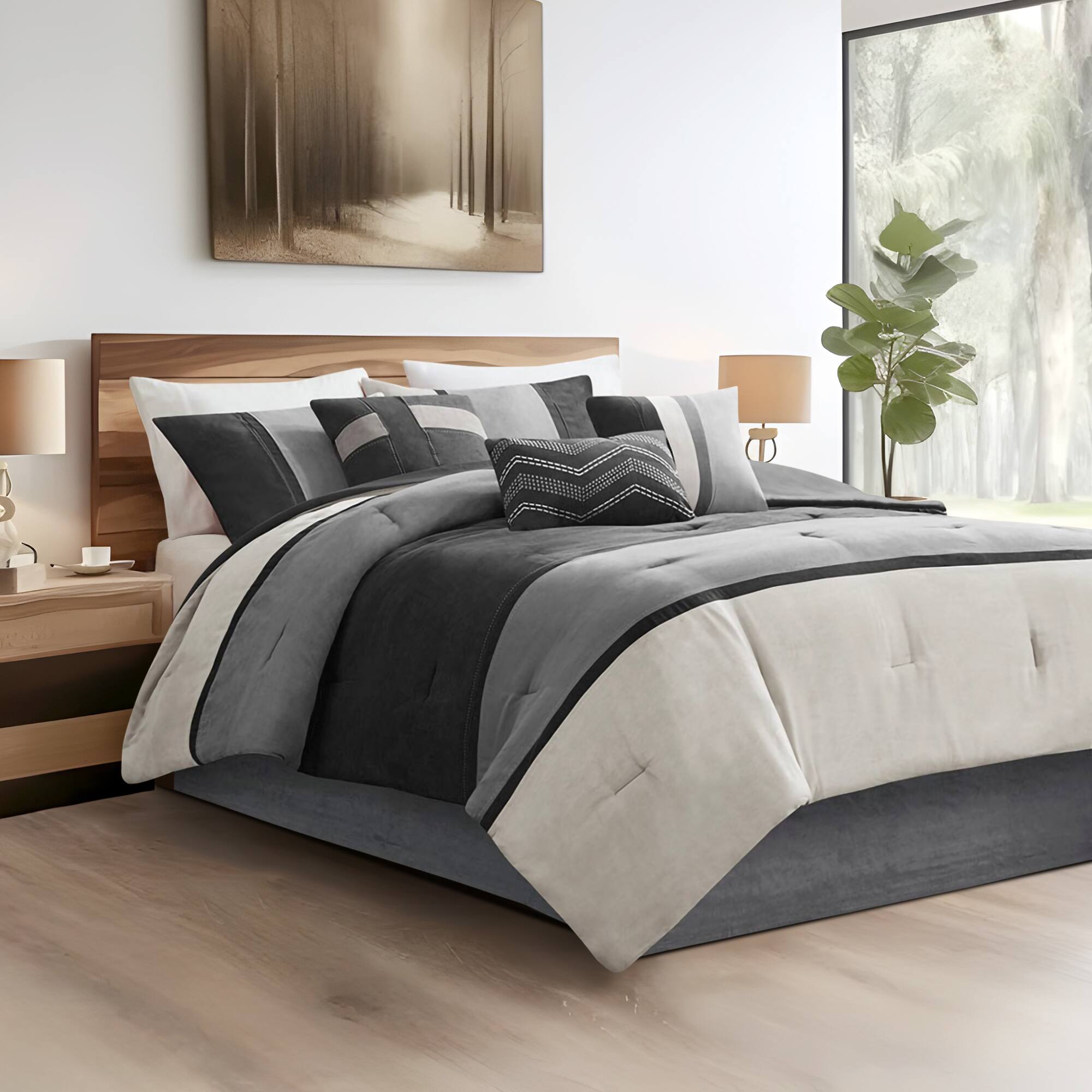 Alt View 4. Gracie Mills - Gracie Mills Kimberly 7-Piece Contemporary Microsuede Comforter Set - Black.