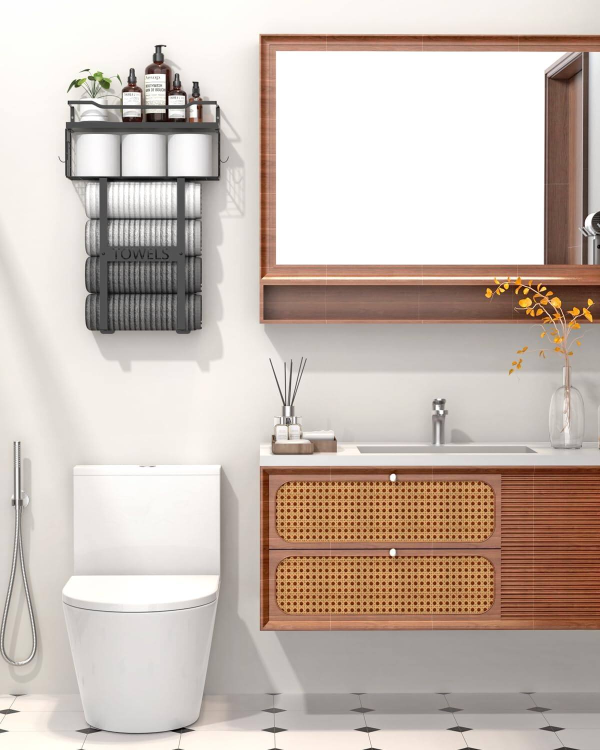 Alt View 1. Dazzed Corner - Towel Racks for Bathroom Wall Mounted,Rolled Towel Shelf Organizer - Black.