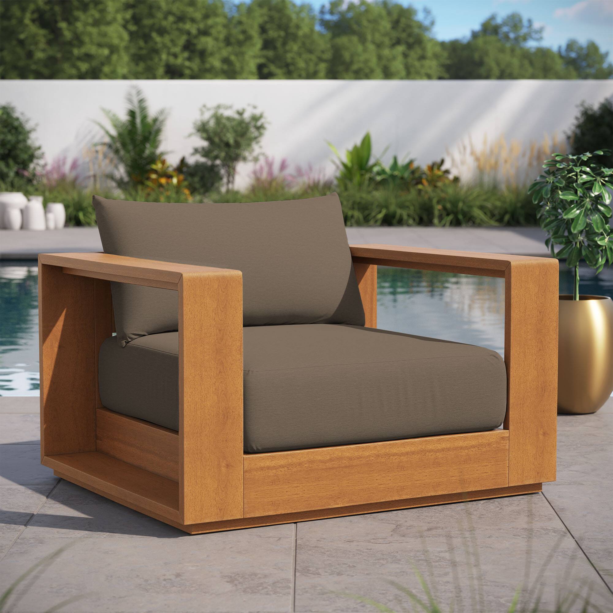 Front. Modway - Tahoe Outdoor Patio Acacia Wood Chair by Modway - Natural Cocoa.