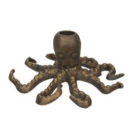 Zeckos - Octopus Taper Candle Holder – Cast Iron w/ Antique Finish – 6" Dia, 3" High - Gold