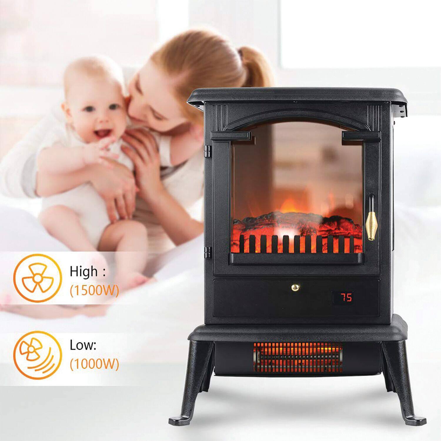 Alt View 14. Lifesmart - 3 Sided Flame View Infrared Heater Stove - Black.