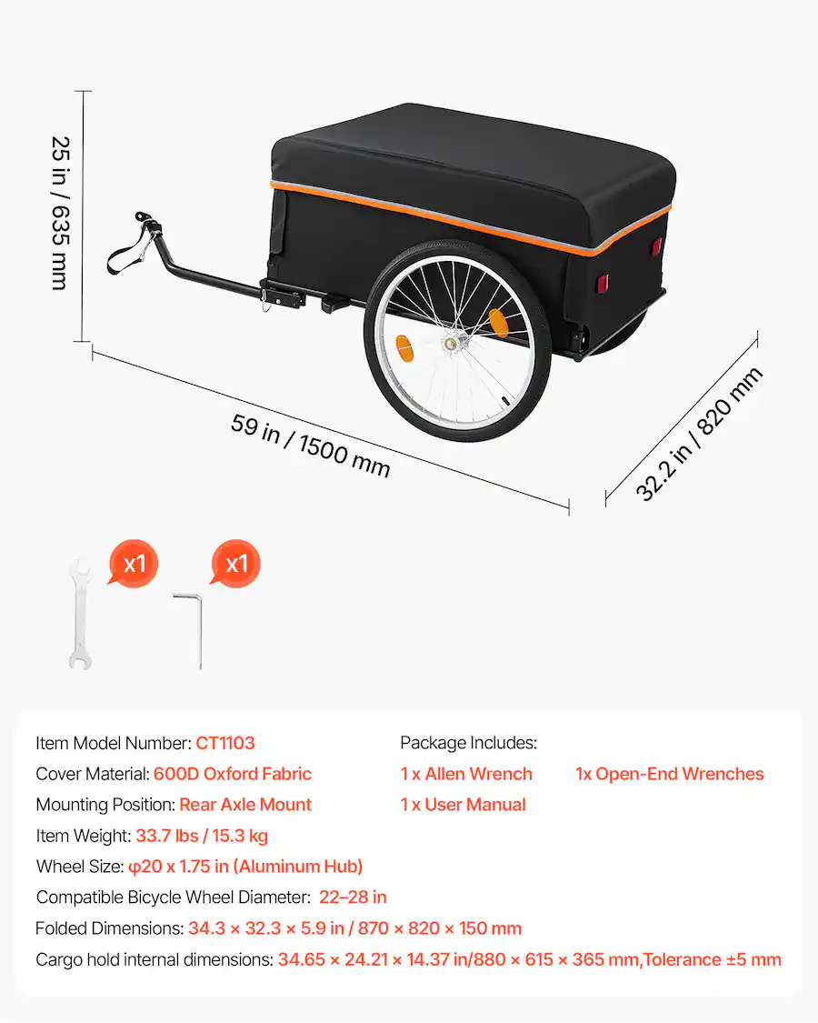 Load Number Example VEVOR Bike Cargo Trailer 130 lbs Load Heavy Duty Bicycle Wagon Cart ...