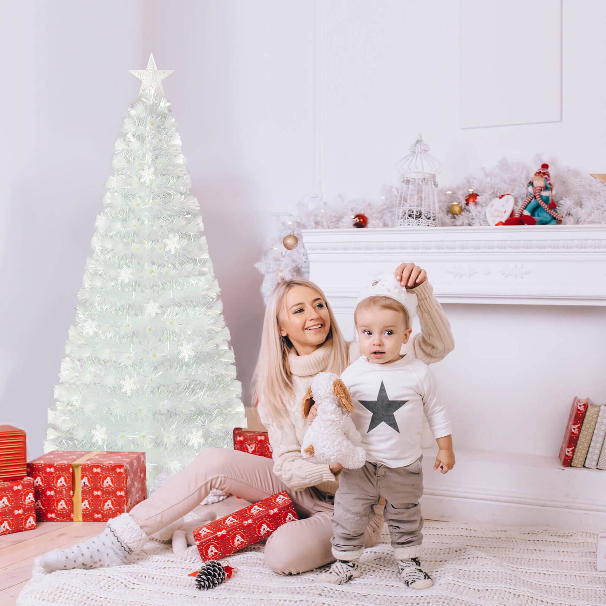 Alt View 3. Costway - Costway 6 FT Artificial Xmas Tree with 230 PET Branch Tips 36 Colorful Snowflake LED Lights - White.