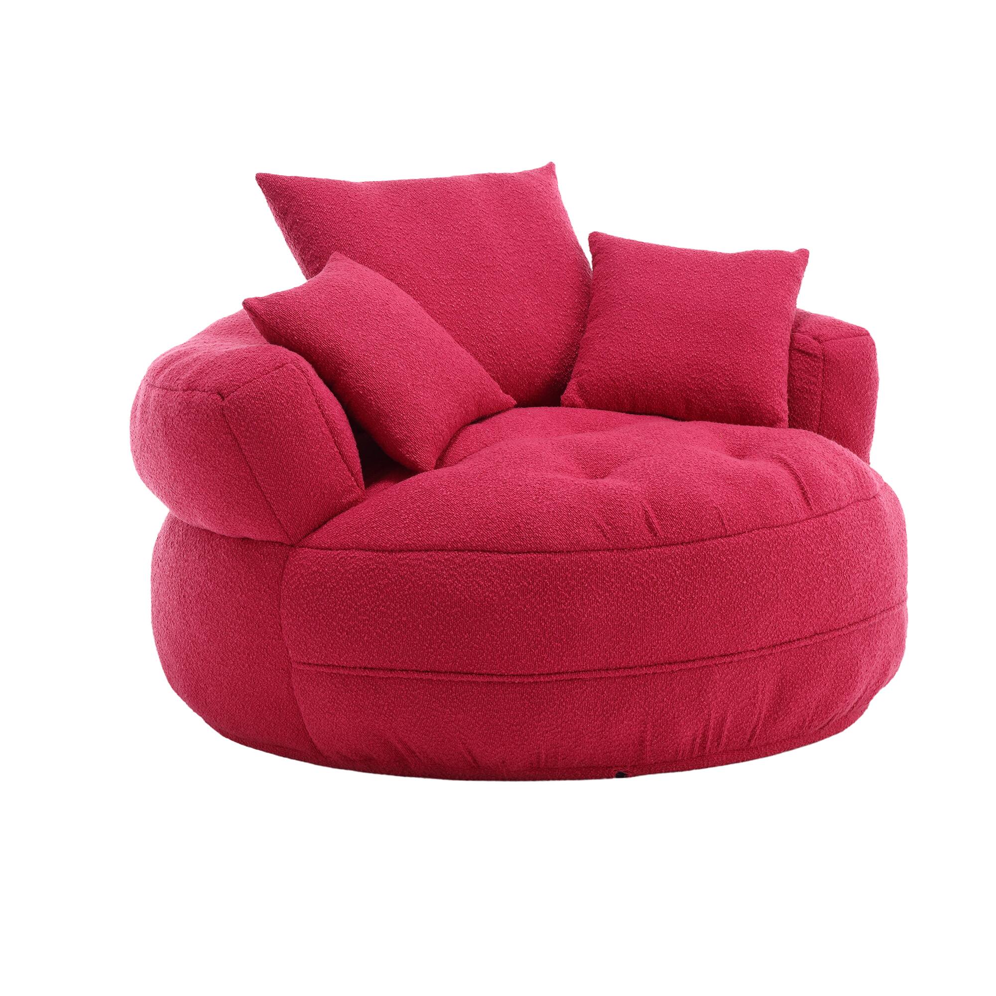 Angle. GOODSILO - Chenille Fluffy Sleeper Chair - Modern Single Sofa for Living Room, Bedroom, Lounge & Projection Room - No Assembly - Rose Red.