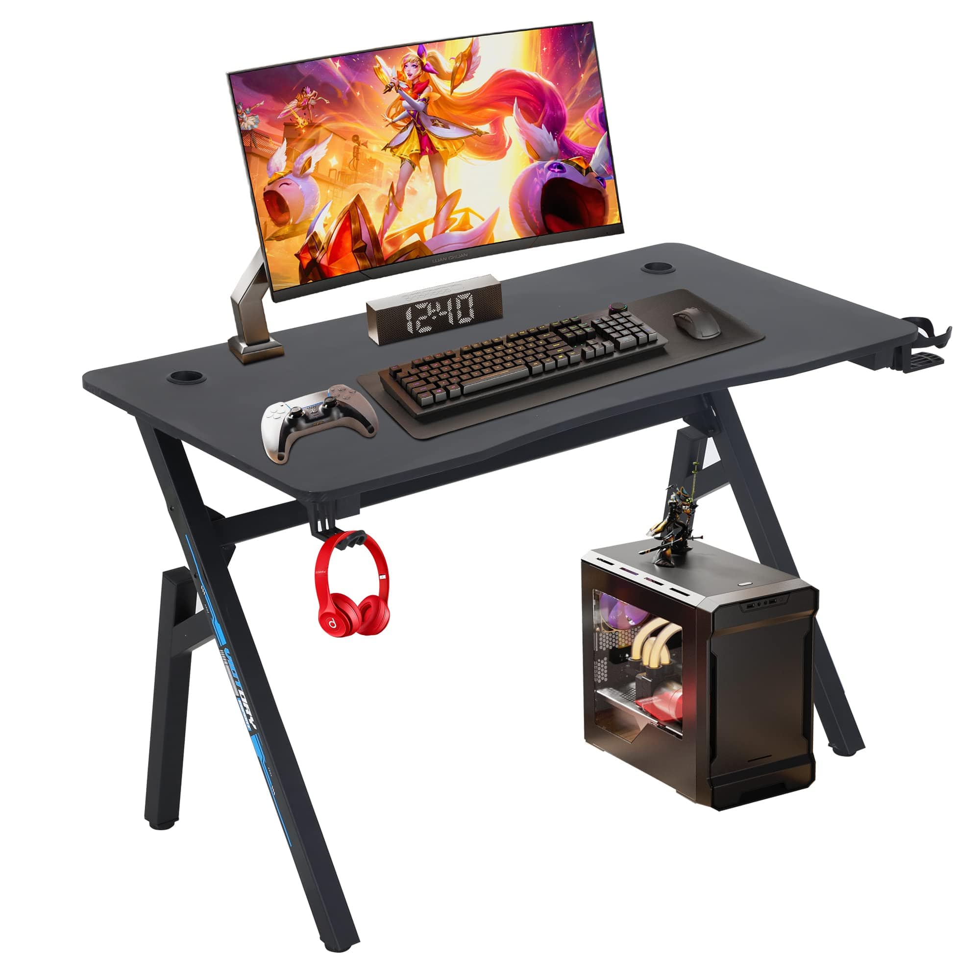 Stylel Star - Gaming Desk Computer Home Office Extra Large Modern Pc Carbon Fiber Table Gamer Workstation With Cup Holder Headphone