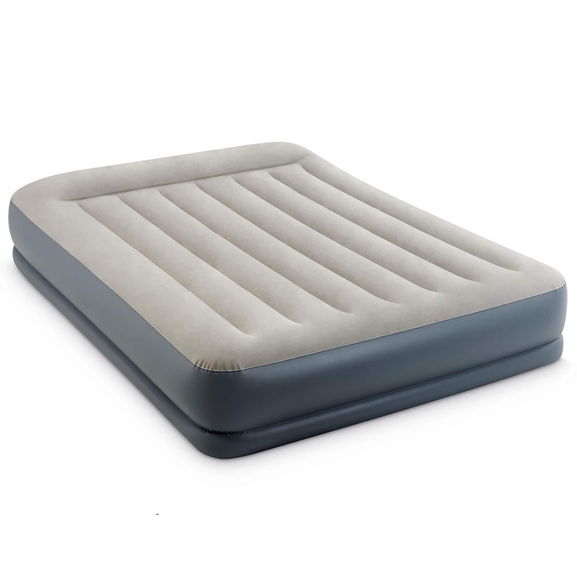 Intex - Pillow Rest Airbed, Queen 12" Inflatable Air Mattress, Built-In Pump & Pillow, 600lb Cap - Gray