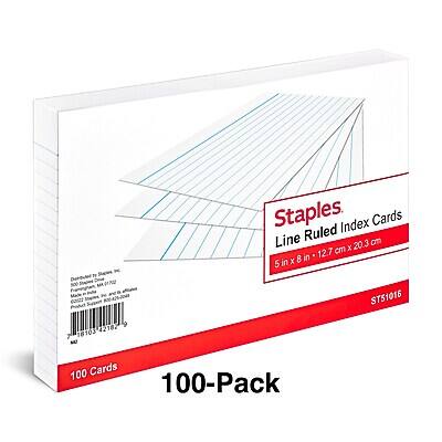 Staples  
Line Ruled Index Cards  
5 in x 8 in (12.7 cm x 20.3 cm)  
100 Cards  
100-Pack  
ST51016  
MU 100 Cards