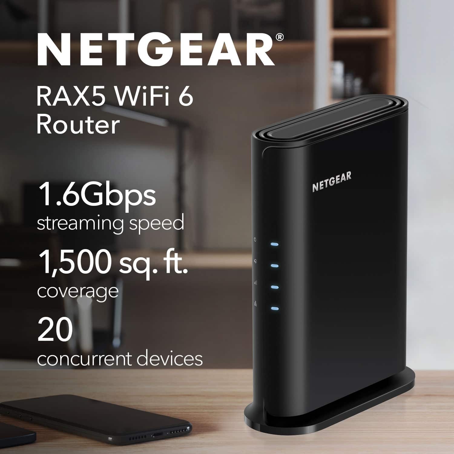 NETGEAR Nighthawk AX1600 Dual Band Wi Fi 6 Router Black RAX5