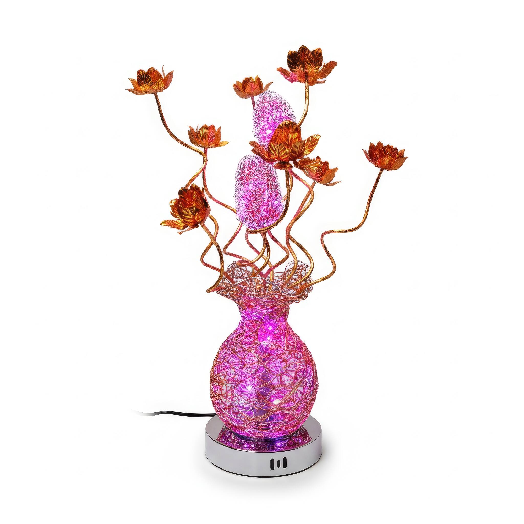 Angle. FC Design - 24"H Gold Vase & Floral Stem Purple Changing Light Table Lamp.