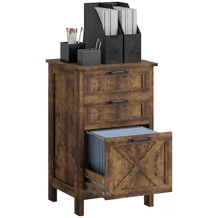 Front. Homcom - 3 Drawer Vertical Filing Cabinet with Silent Slides, Farmhouse Printer Stand for A4 Letter Size.
