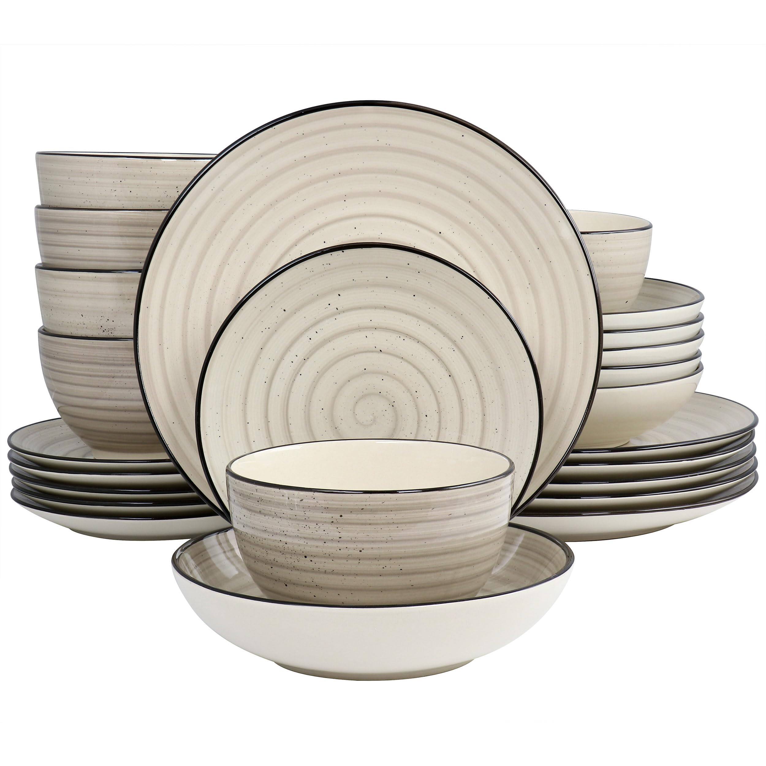 Dazzed Corner - 24 Piece Round Stoneware Dinnerware Set - Cream